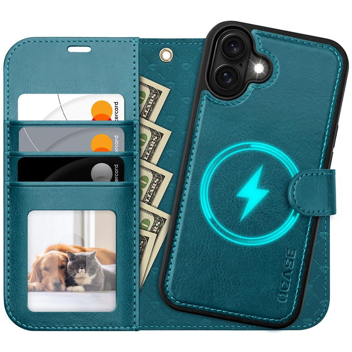OCASE iPhone 16 Pro Detachable Wallet Case – PU Leather, RFID Blocking (Ice Blue)