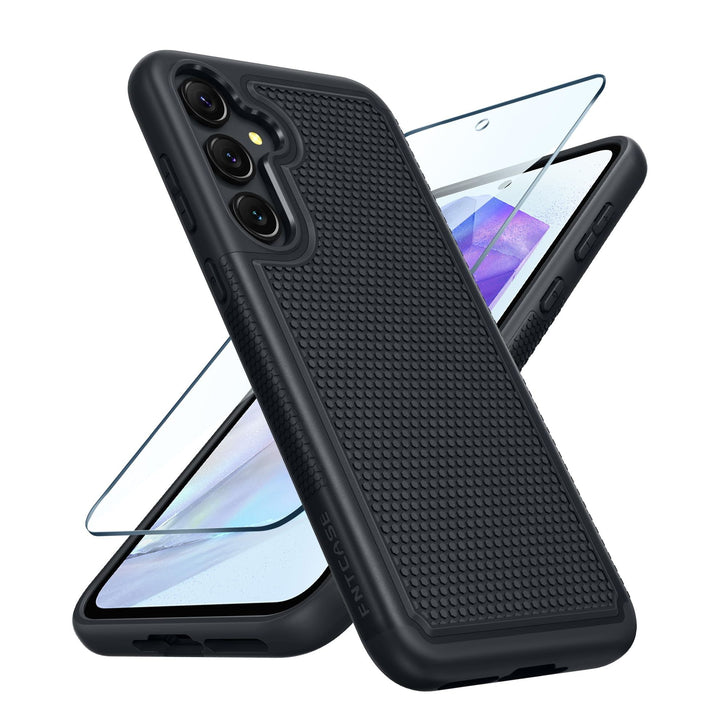 FNTCASE for Samsung Galaxy A14 5G Case: Dual Layer Protective Heavy Duty Cell Phone Cover Shockproof Rugged with Non Slip Textured Back - Military Protection Bumper Tough - 2023, 6.6inch (Matte Black) - DOKUTRONIX
