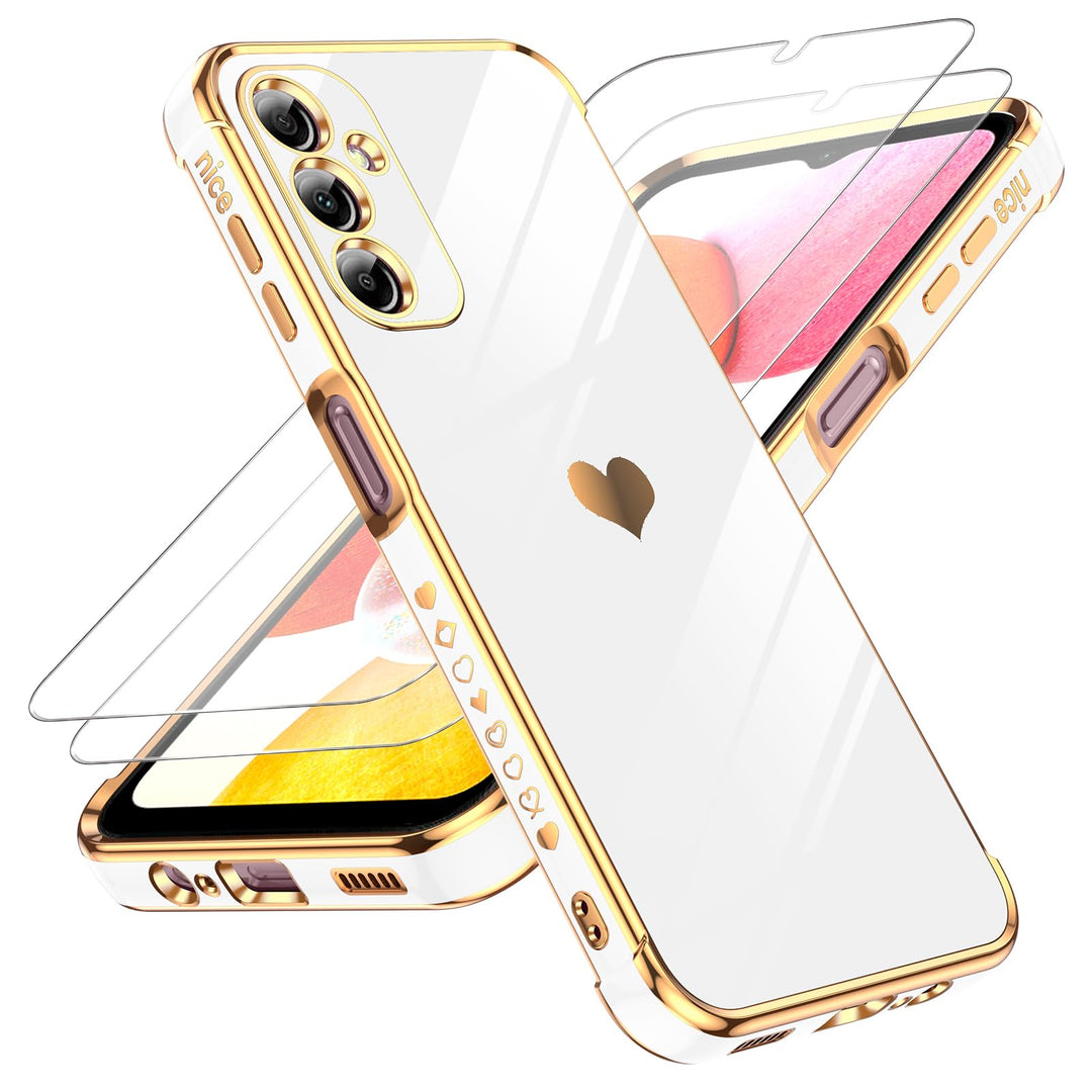 LeYi for Samsung Galaxy A15 5G Case: with Tempered Glass Screen Protector [2 Pcs]+ Full Camera Lens Protection,Love Heart Plating Girly Cute Luxury Shockproof Case, Cute Present for Mom, Dark Purple - DOKUTRONIX