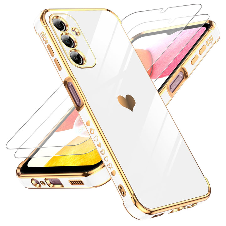 LeYi for Samsung Galaxy A15 5G Case: with Tempered Glass Screen Protector [2 Pcs]+ Full Camera Lens Protection,Love Heart Plating Girly Cute Luxury Shockproof Case, Cute Present for Mom, Dark Purple - DOKUTRONIX