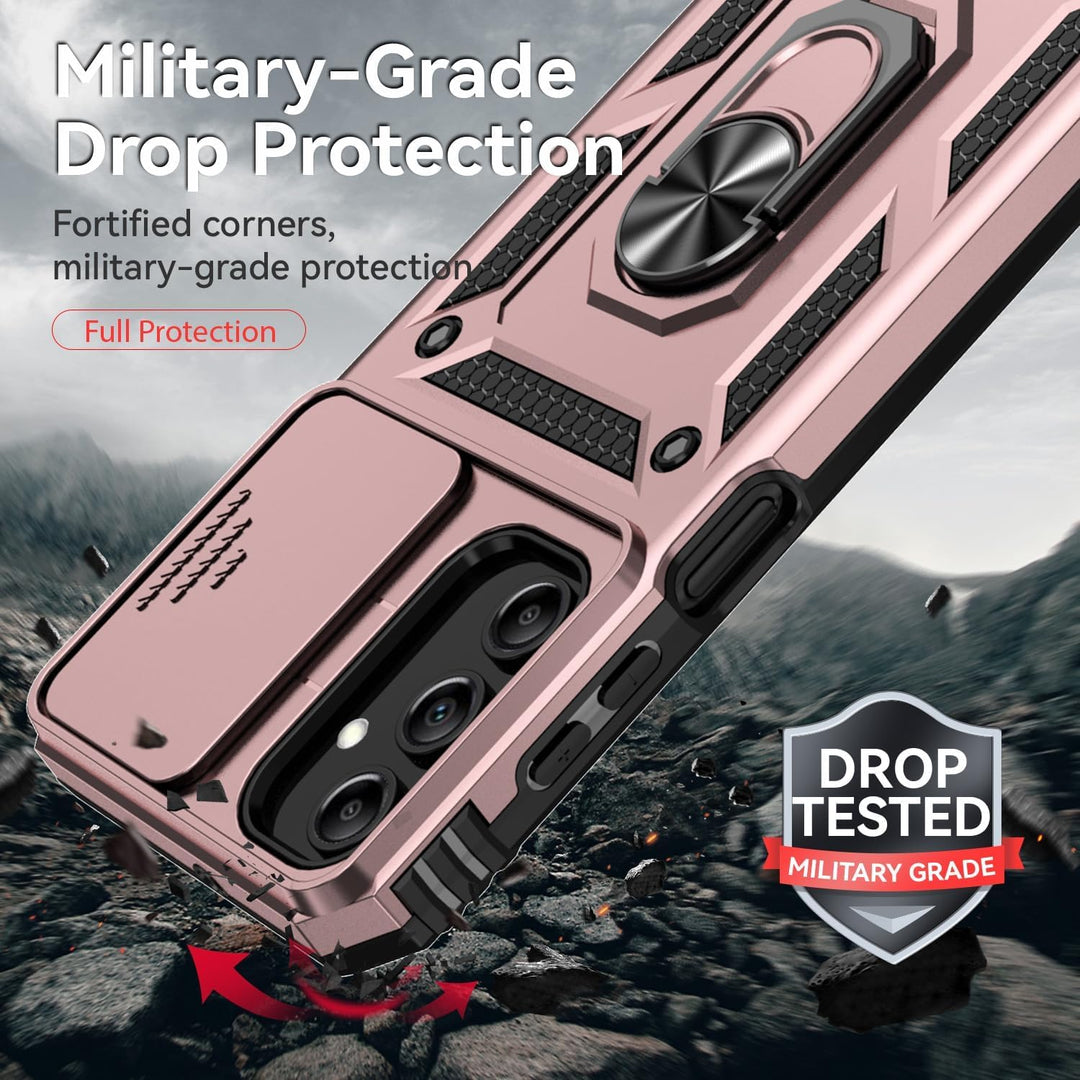 SunStory Phone Case for Samsung Galaxy A15 5G Case with HD Screen Protector & Slide Camera Cover & Rotated Ring Kickstand, [Military-Grade] Phone Case for Galaxy A15 5G (Red) - DOKUTRONIX