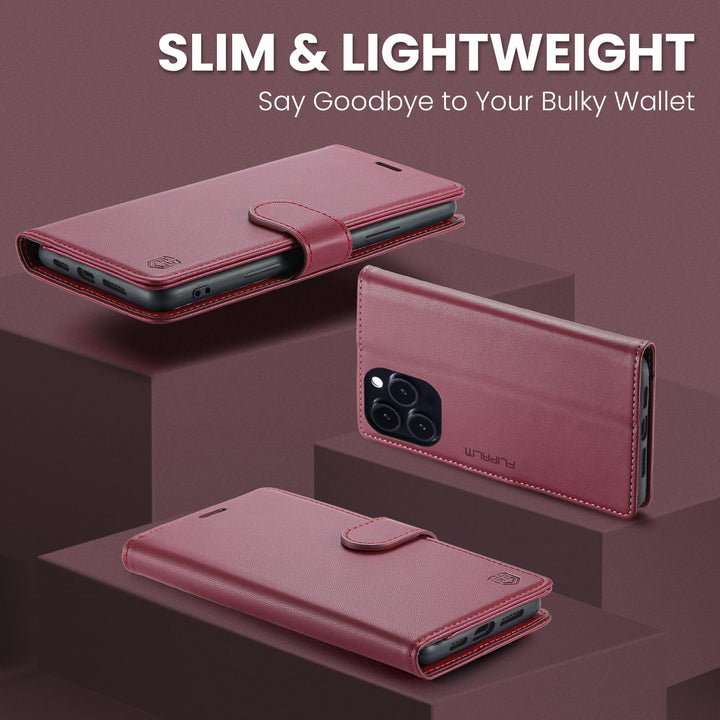 iPhone 16 Pro RFID Wallet Case - Purple Flip Cover