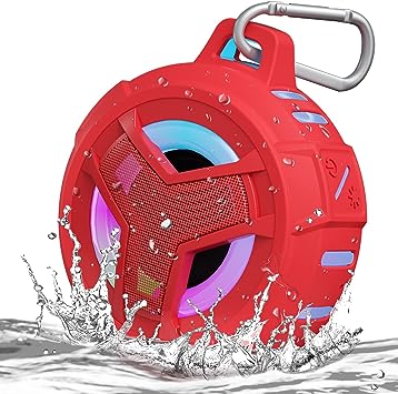 Portable Bluetooth Shower Speaker with LED Light - Waterproof, Floating, True Wireless Stereo - Red