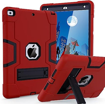 Cantis Case for iPad 9th/8th/7th Generation - Slim Shockproof Rugged Protective Case with Built-in Stand, Red+Black