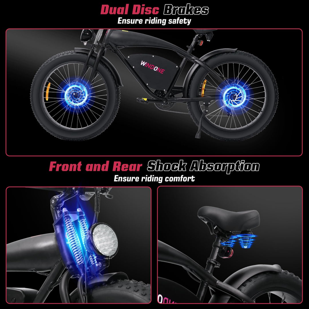 E2/K20 Electric Bike for Adults, 48V 13Ah/15Ah Battery, Up to 28 MPH & 46.6/60 Miles (PAS), 750/1000W Peak Ebike with All-Terrain 20"/26'' Fat Tires, UL Certified, Moped E-Bike - DOKUTRONIX