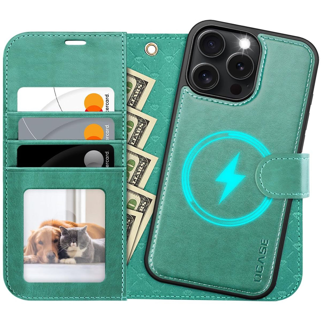 OCASE iPhone 16 Pro Detachable Wallet Case – PU Leather, RFID Blocking (Ice Blue)