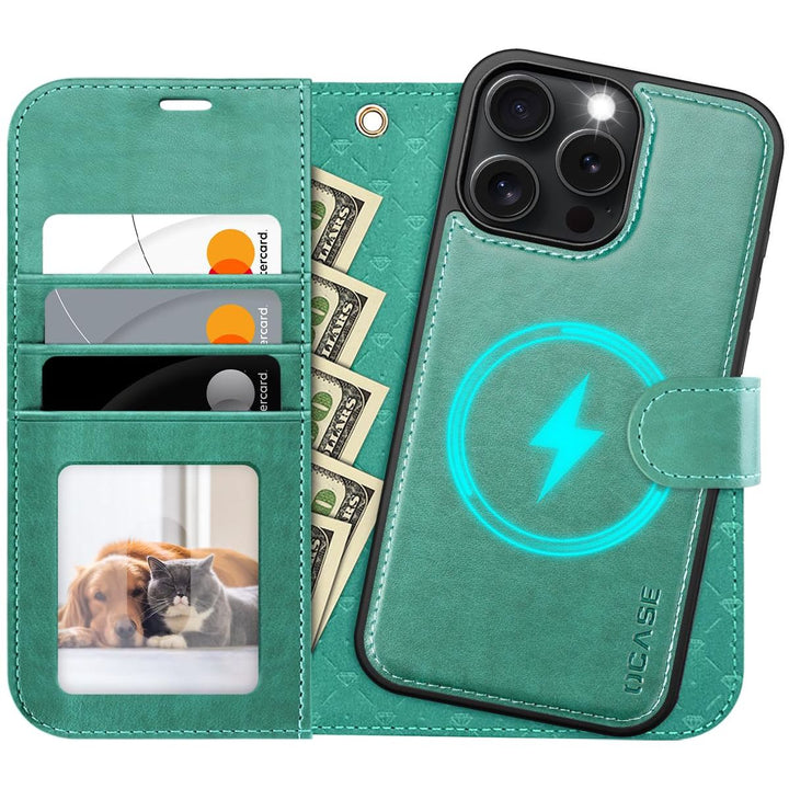 OCASE iPhone 16 Pro Detachable Wallet Case – PU Leather, RFID Blocking (Ice Blue)