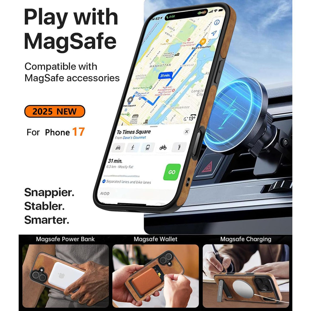 MagSafe SlimStand: Magnetic Leather Case for iPhone 17