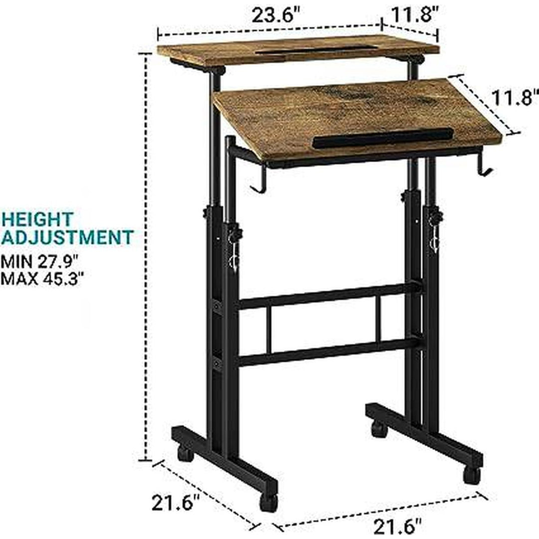 Rolling Oak Desk with Cup Holder - DOKUTRONIX