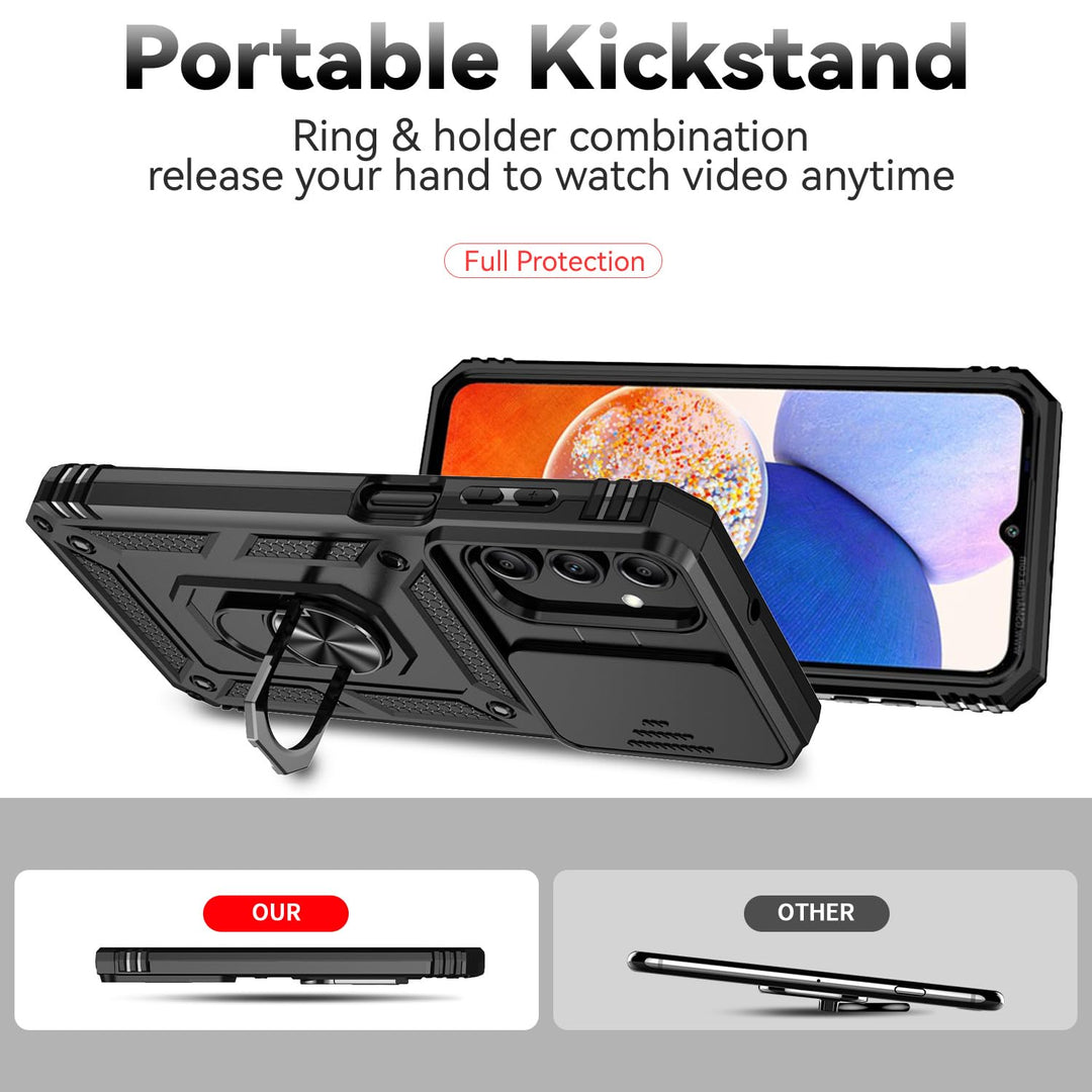 SunStory Phone Case for Samsung Galaxy A15 5G Case with HD Screen Protector & Slide Camera Cover & Rotated Ring Kickstand, [Military-Grade] Phone Case for Galaxy A15 5G (Red) - DOKUTRONIX