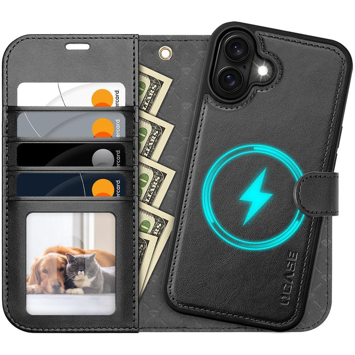 OCASE iPhone 16 Pro Detachable Wallet Case – PU Leather, RFID Blocking (Ice Blue)