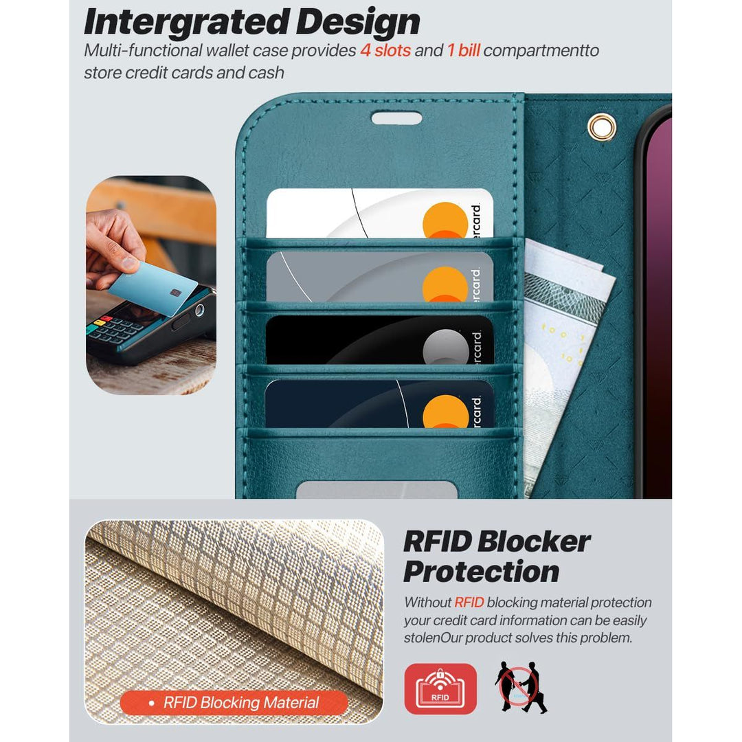 OCASE iPhone 16 Pro Detachable Wallet Case – PU Leather, RFID Blocking (Ice Blue)