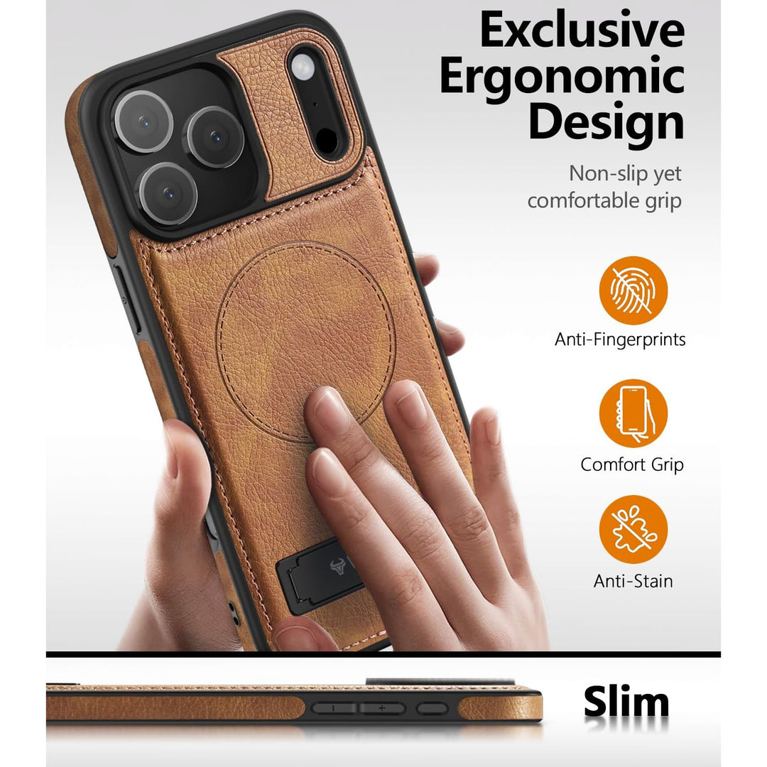 MagSafe SlimStand: Magnetic Leather Case for iPhone 17