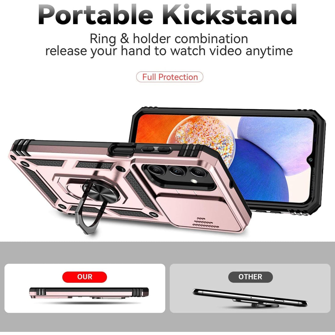 SunStory Phone Case for Samsung Galaxy A15 5G Case with HD Screen Protector & Slide Camera Cover & Rotated Ring Kickstand, [Military-Grade] Phone Case for Galaxy A15 5G (Red) - DOKUTRONIX