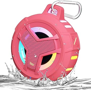 Portable Bluetooth Shower Speaker with LED Light - Waterproof, Floating, True Wireless Stereo - Rose Red