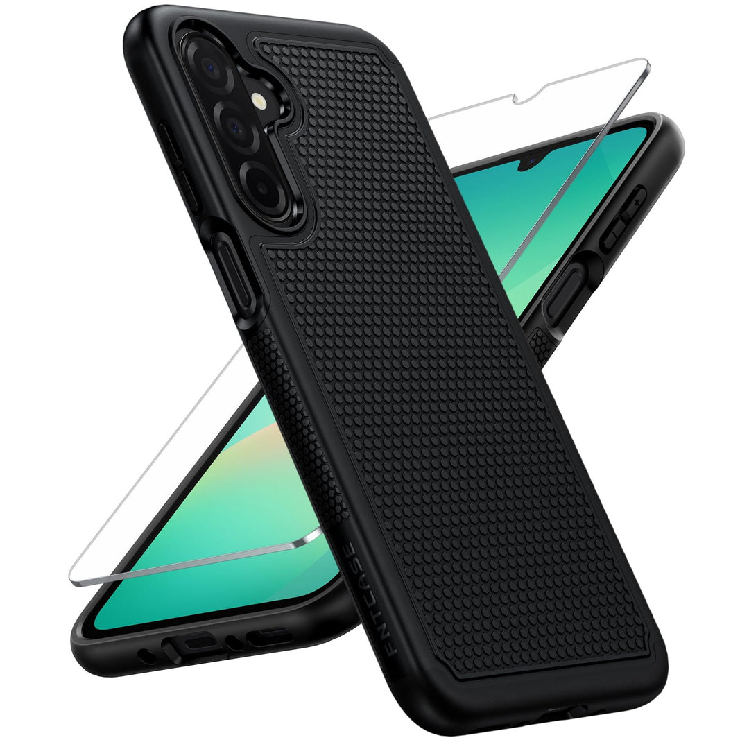 FNTCASE for Samsung Galaxy A14 5G Case: Dual Layer Protective Heavy Duty Cell Phone Cover Shockproof Rugged with Non Slip Textured Back - Military Protection Bumper Tough - 2023, 6.6inch (Matte Black) - DOKUTRONIX