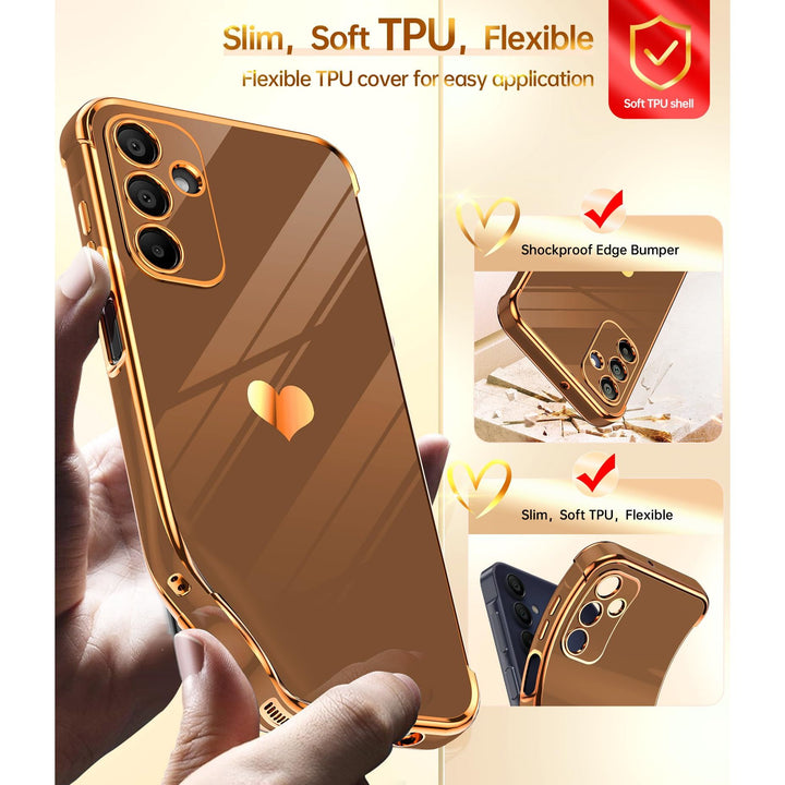 LeYi for Samsung Galaxy A15 5G Case: with Tempered Glass Screen Protector [2 Pcs]+ Full Camera Lens Protection,Love Heart Plating Girly Cute Luxury Shockproof Case, Cute Present for Mom, Dark Purple - DOKUTRONIX