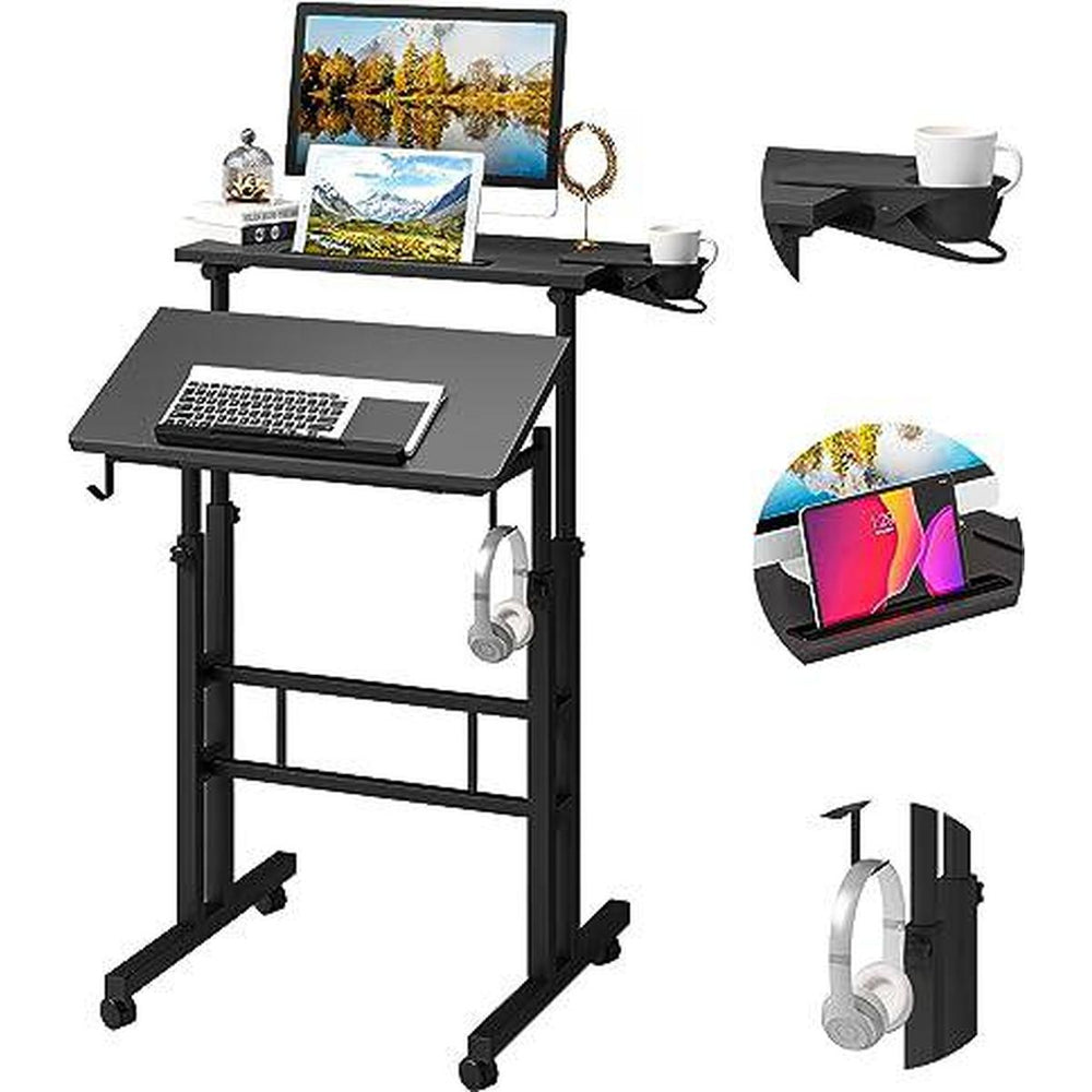 Rolling Stand Desk - Black - DOKUTRONIX