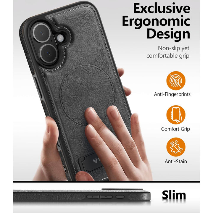 MagSafe SlimStand: Magnetic Leather Case for iPhone 17