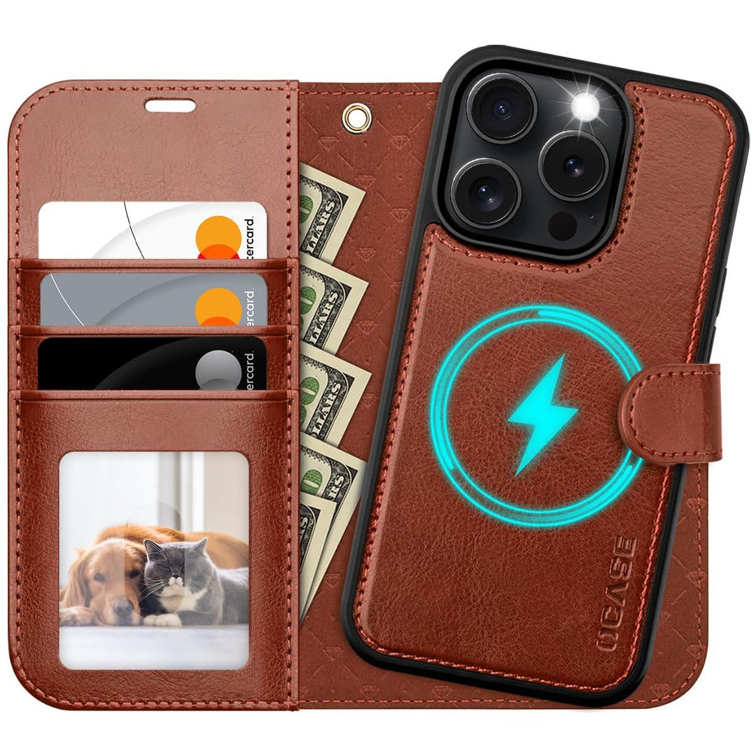 OCASE iPhone 16 Pro Detachable Wallet Case – PU Leather, RFID Blocking (Ice Blue)