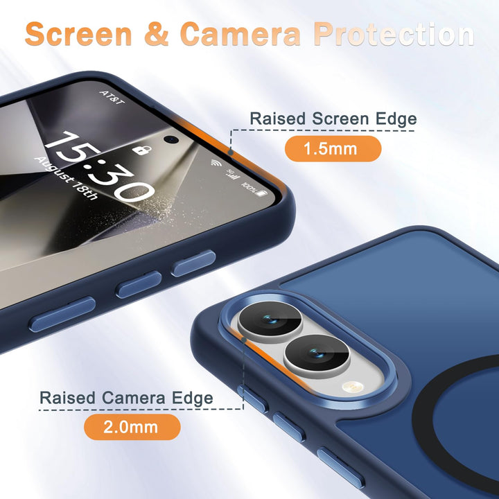 for Samsung Galaxy S24 FE Case, Matte Magnetic Phone Case with 1 Screen Protector, Support for Magsafe, Translucent Frosted Slim Shockproof Protective Cover for Samsung Galaxy S24 FE, Navy Blue - DOKUTRONIX