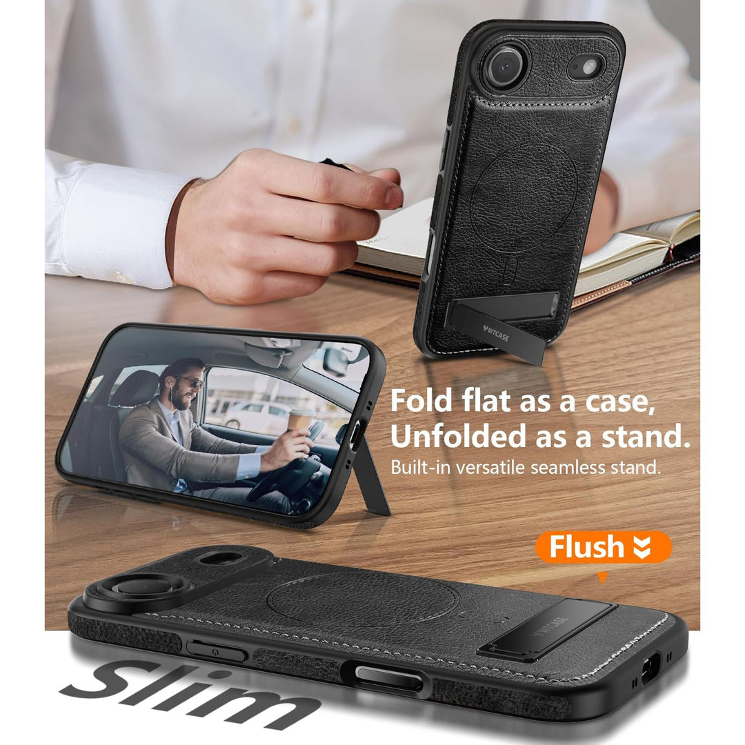 MagSafe SlimStand: Magnetic Leather Case for iPhone 17