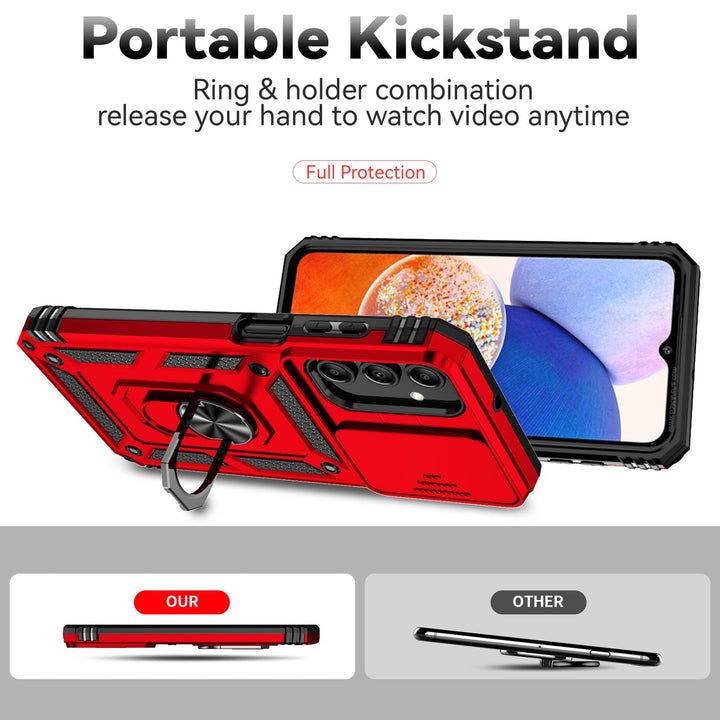 SunStory Phone Case for Samsung Galaxy A15 5G Case with HD Screen Protector & Slide Camera Cover & Rotated Ring Kickstand, [Military-Grade] Phone Case for Galaxy A15 5G (Red) - DOKUTRONIX