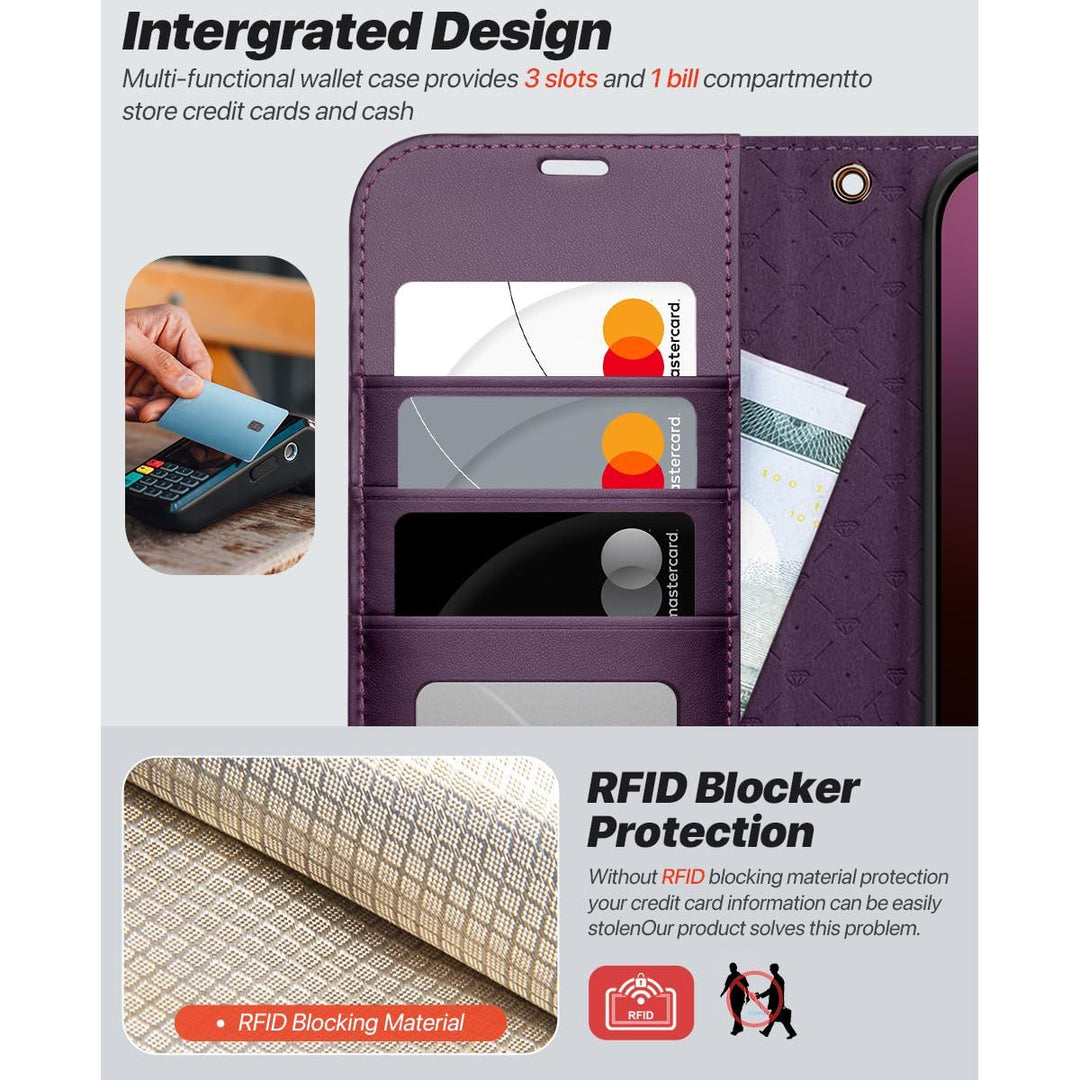 OCASE iPhone 16 Pro Detachable Wallet Case – PU Leather, RFID Blocking (Ice Blue)