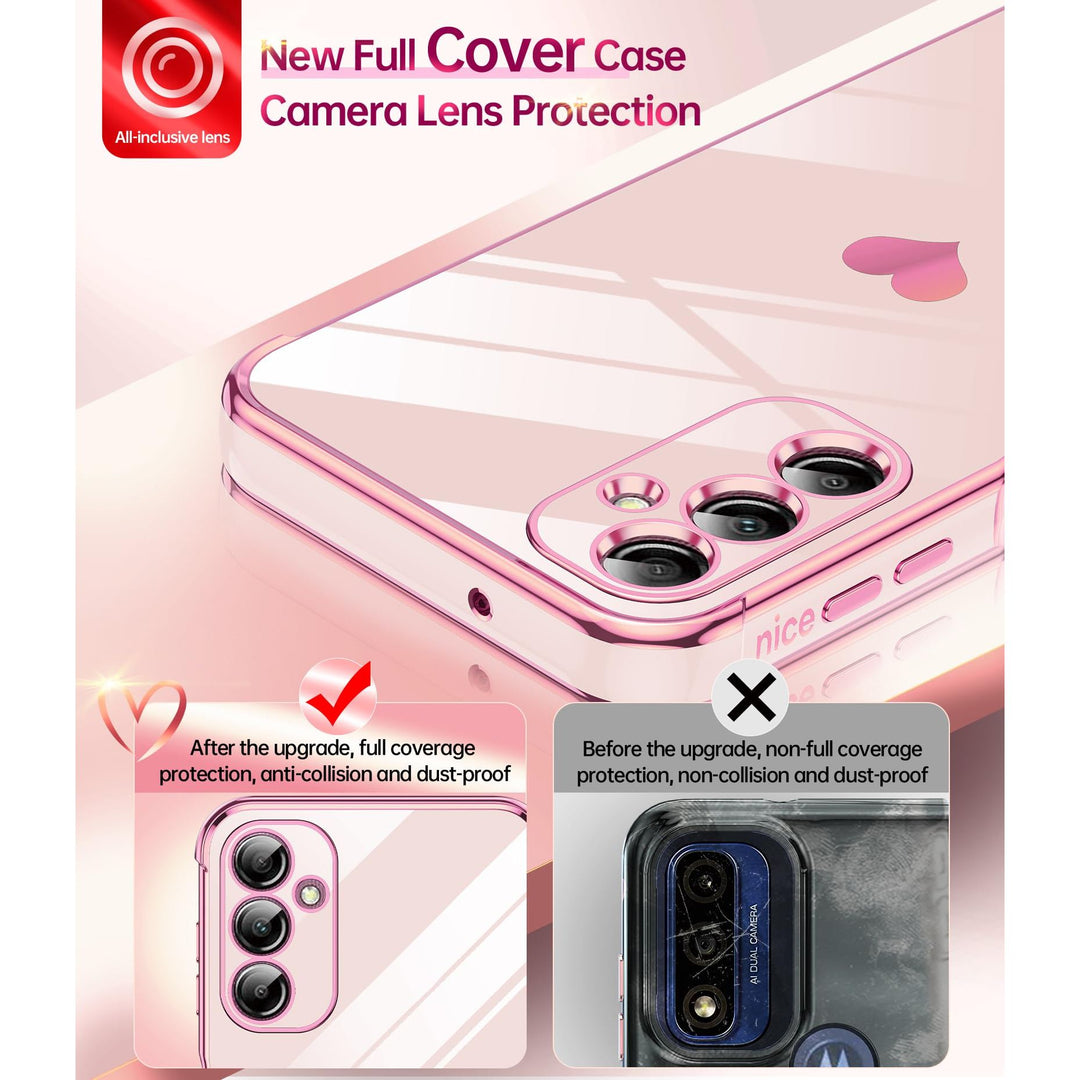 LeYi for Samsung Galaxy A15 5G Case: with Tempered Glass Screen Protector [2 Pcs]+ Full Camera Lens Protection,Love Heart Plating Girly Cute Luxury Shockproof Case, Cute Present for Mom, Dark Purple - DOKUTRONIX