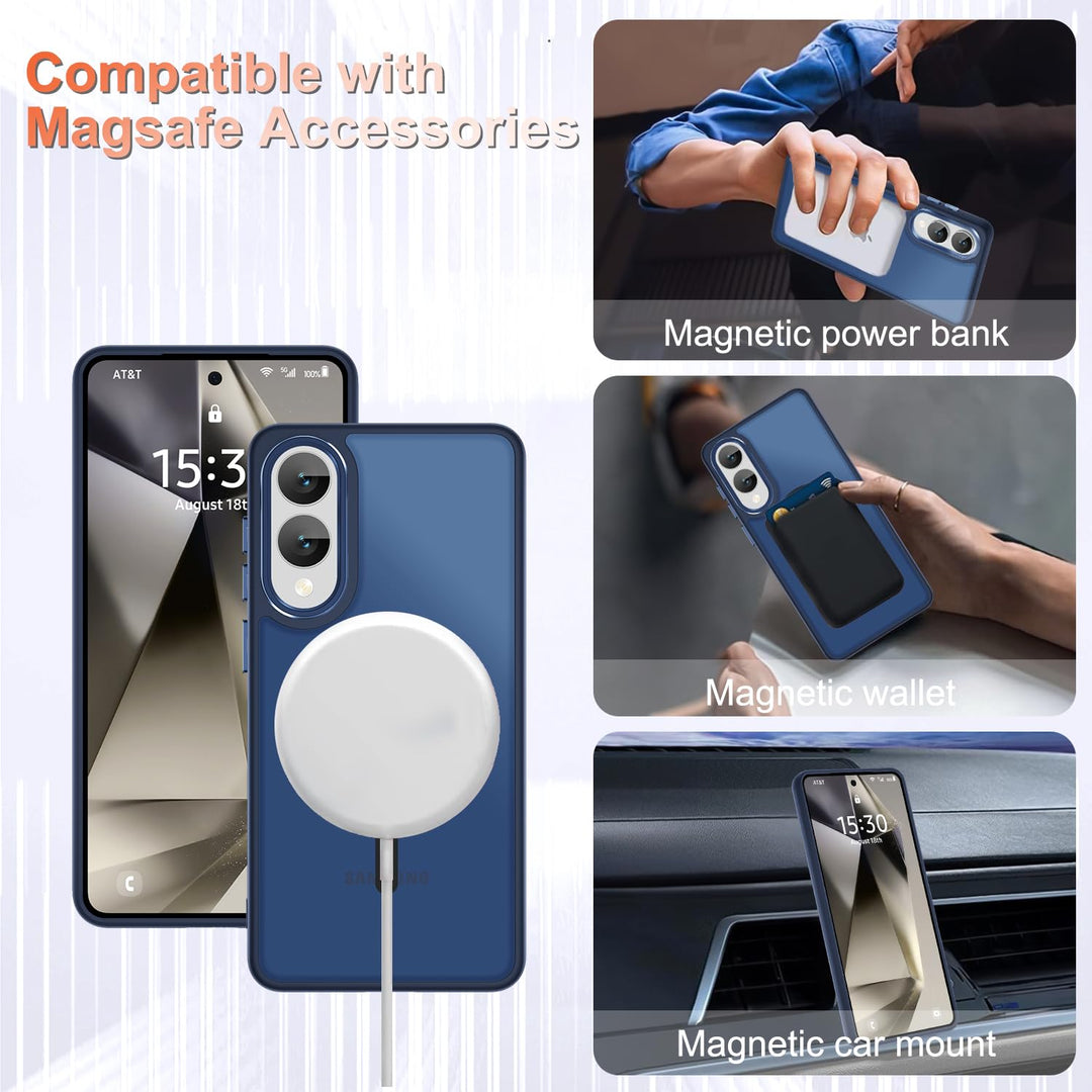 for Samsung Galaxy S24 FE Case, Matte Magnetic Phone Case with 1 Screen Protector, Support for Magsafe, Translucent Frosted Slim Shockproof Protective Cover for Samsung Galaxy S24 FE, Navy Blue - DOKUTRONIX