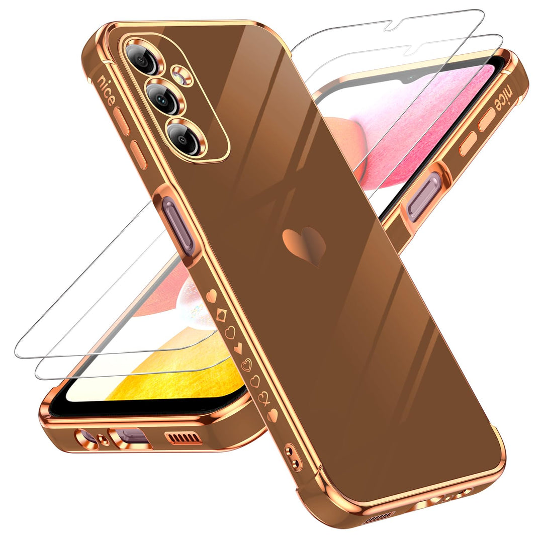 LeYi for Samsung Galaxy A15 5G Case: with Tempered Glass Screen Protector [2 Pcs]+ Full Camera Lens Protection,Love Heart Plating Girly Cute Luxury Shockproof Case, Cute Present for Mom, Dark Purple - DOKUTRONIX