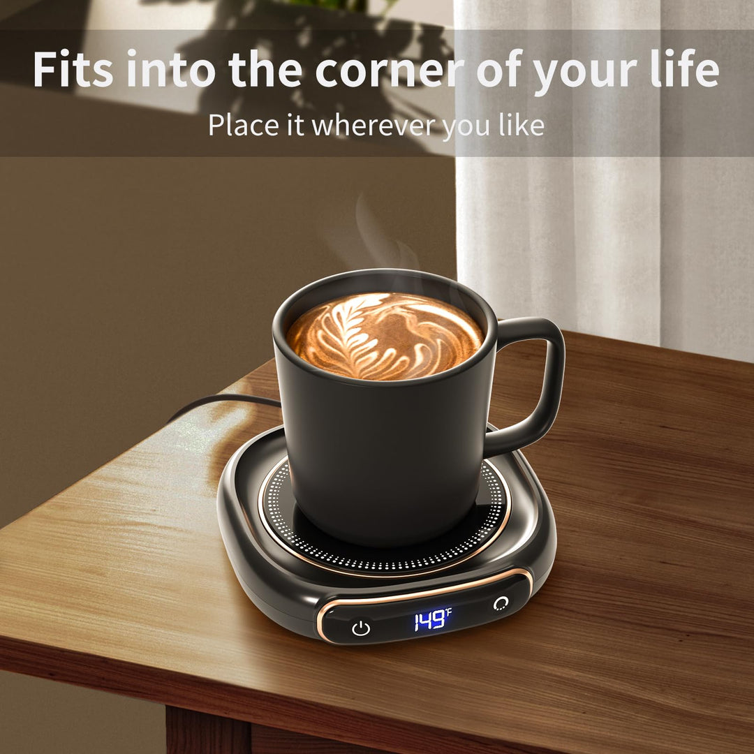 HeatMate Mug Warmer & Set - Coffee and Beverage Warmer with Auto Shut Off (Black)