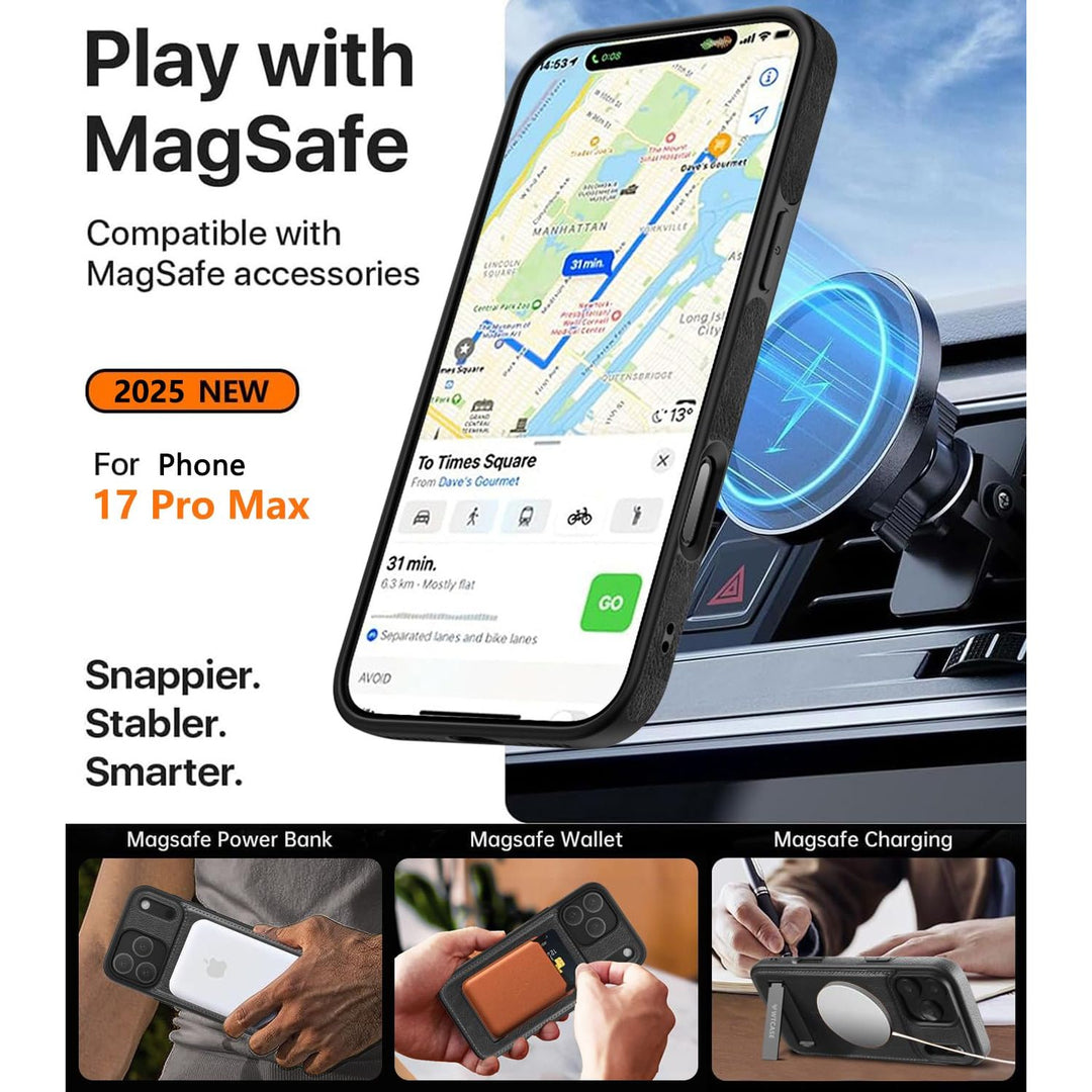 MagSafe SlimStand: Magnetic Leather Case for iPhone 17