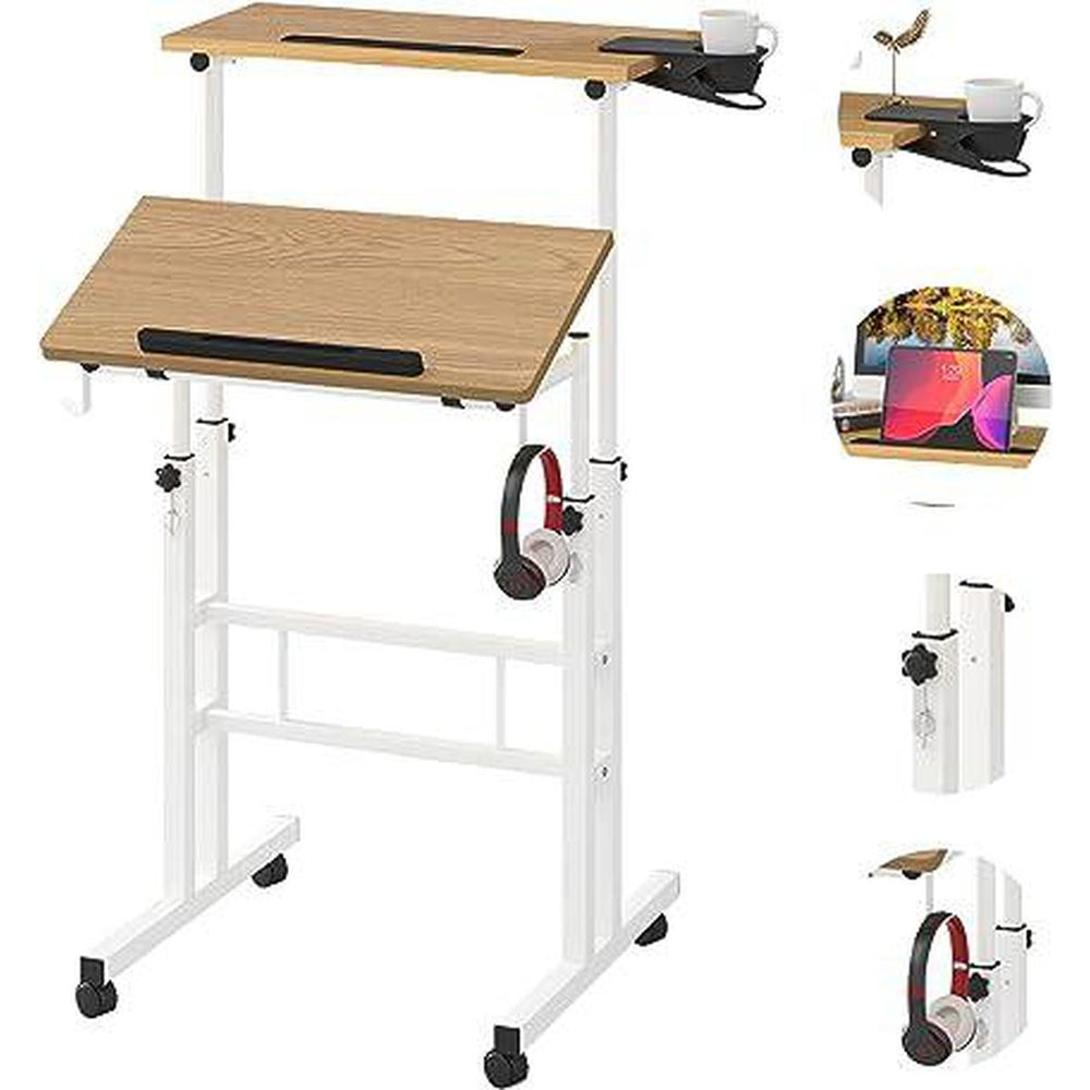 Khaki Mobile Laptop Cart with Cup Holder - DOKUTRONIX