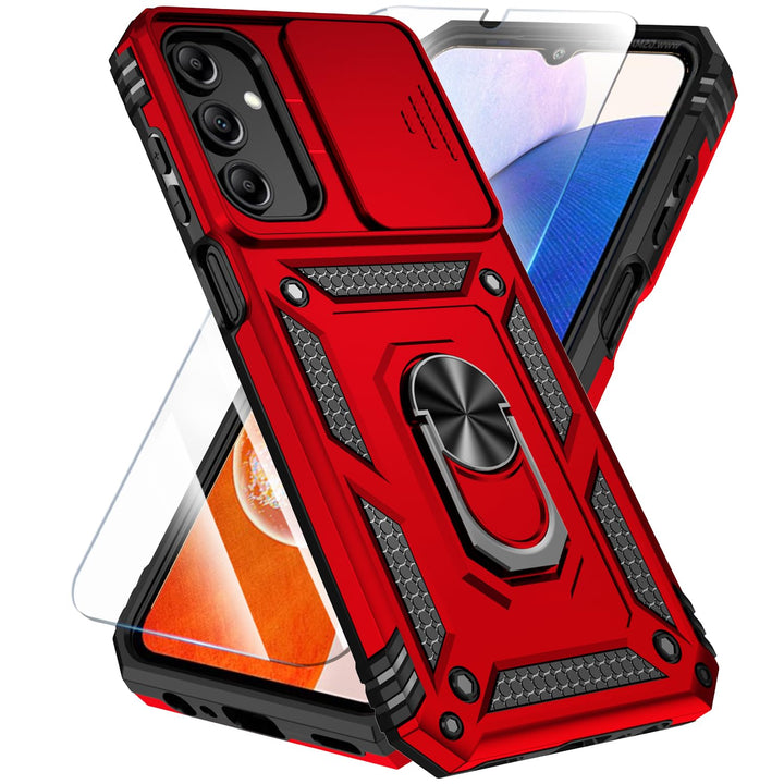 SunStory Phone Case for Samsung Galaxy A15 5G Case with HD Screen Protector & Slide Camera Cover & Rotated Ring Kickstand, [Military-Grade] Phone Case for Galaxy A15 5G (Red) - DOKUTRONIX