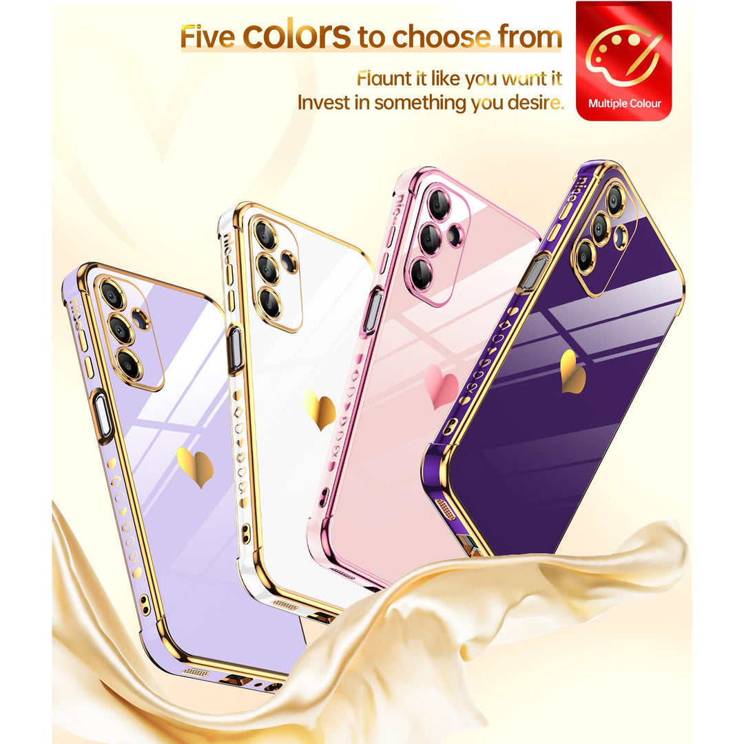 LeYi for Samsung Galaxy A15 5G Case: with Tempered Glass Screen Protector [2 Pcs]+ Full Camera Lens Protection,Love Heart Plating Girly Cute Luxury Shockproof Case, Cute Present for Mom, Dark Purple - DOKUTRONIX