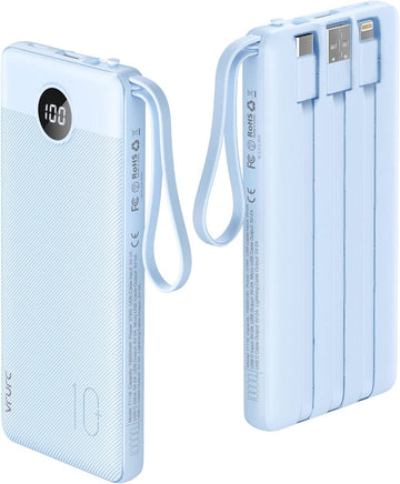 Dokutronix Portable Charger with Built in Cables 10000mAh- Blue