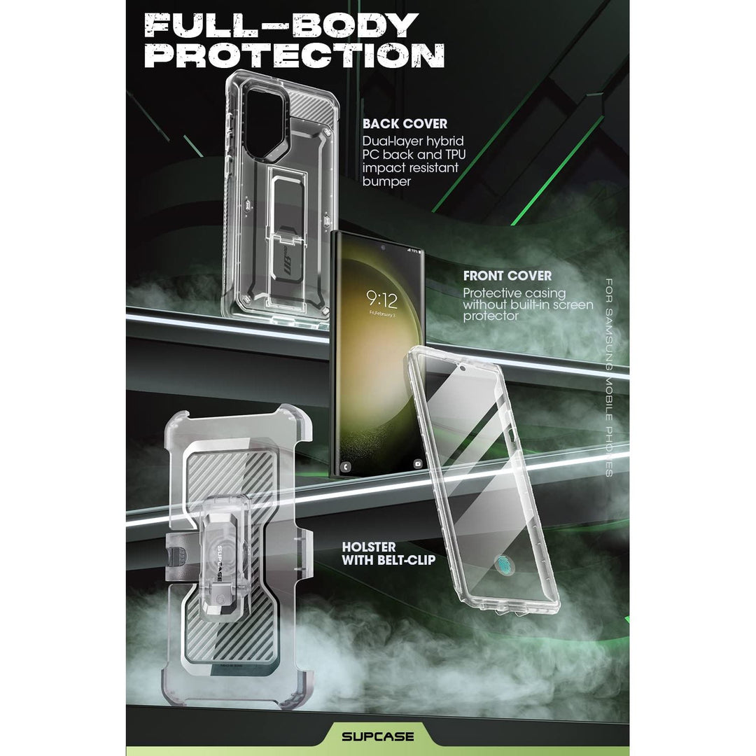 SUPCASE for Samsung Galaxy S23 Ultra Case with Stand, [Unicorn Beetle Pro] [2 Front Frames] [Built-in Screen Protector & Belt-Clip] Military-Grade Protection Phone Case for Galaxy S23 Ultra, Black - DOKUTRONIX