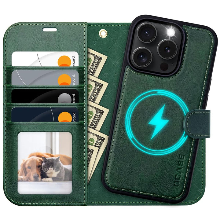 OCASE iPhone 16 Pro Detachable Wallet Case – PU Leather, RFID Blocking (Ice Blue)