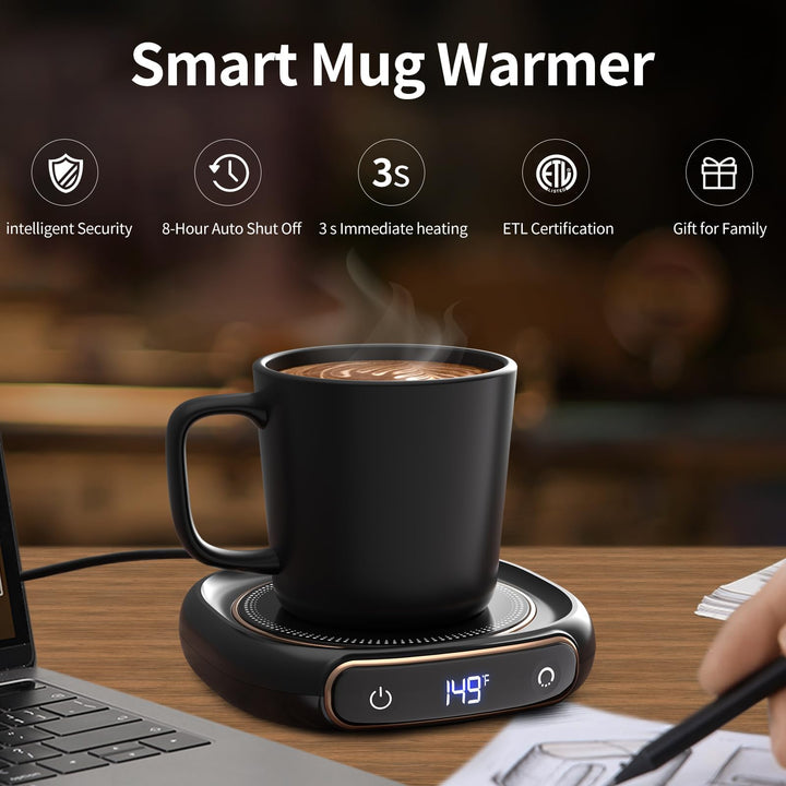 HeatMate Mug Warmer & Set - Coffee and Beverage Warmer with Auto Shut Off (Black)