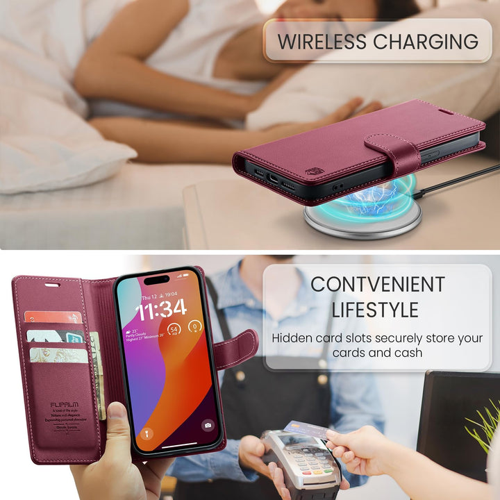 iPhone 16 Pro RFID Wallet Case - Purple Flip Cover