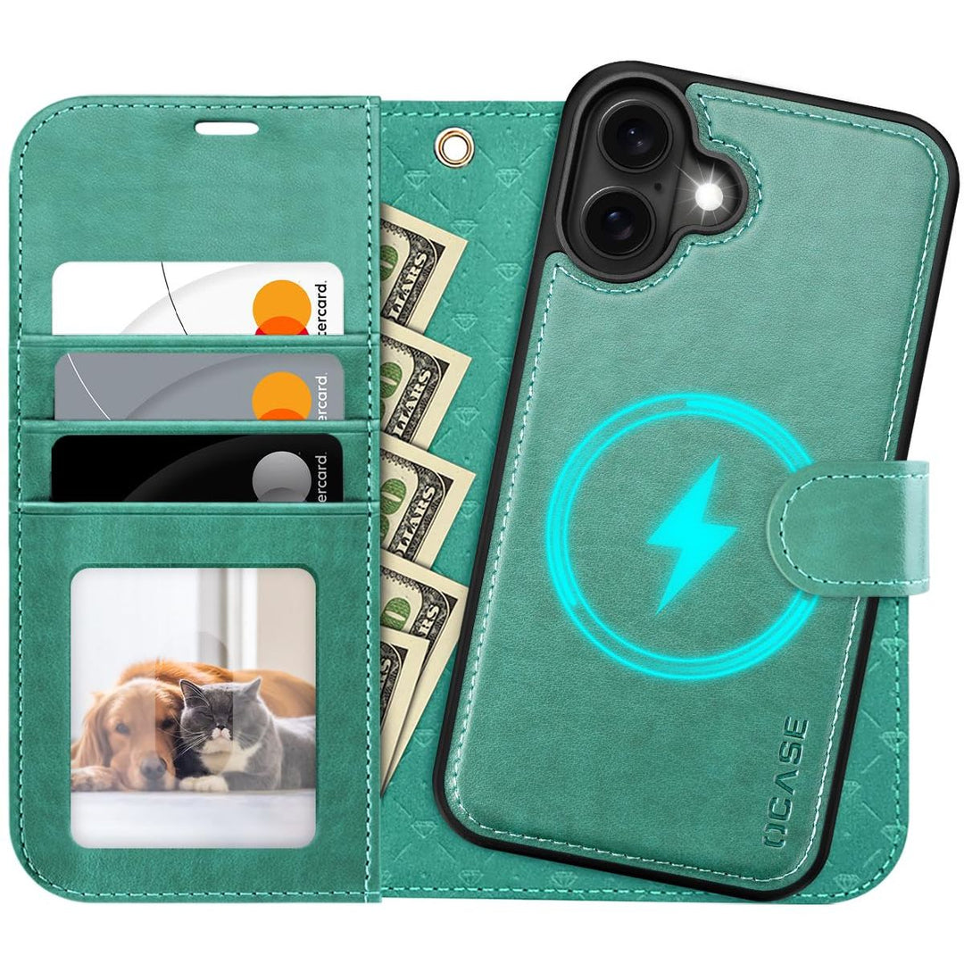 OCASE iPhone 16 Pro Detachable Wallet Case – PU Leather, RFID Blocking (Ice Blue)