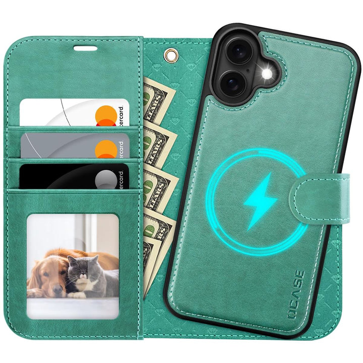 OCASE iPhone 16 Pro Detachable Wallet Case – PU Leather, RFID Blocking (Ice Blue)