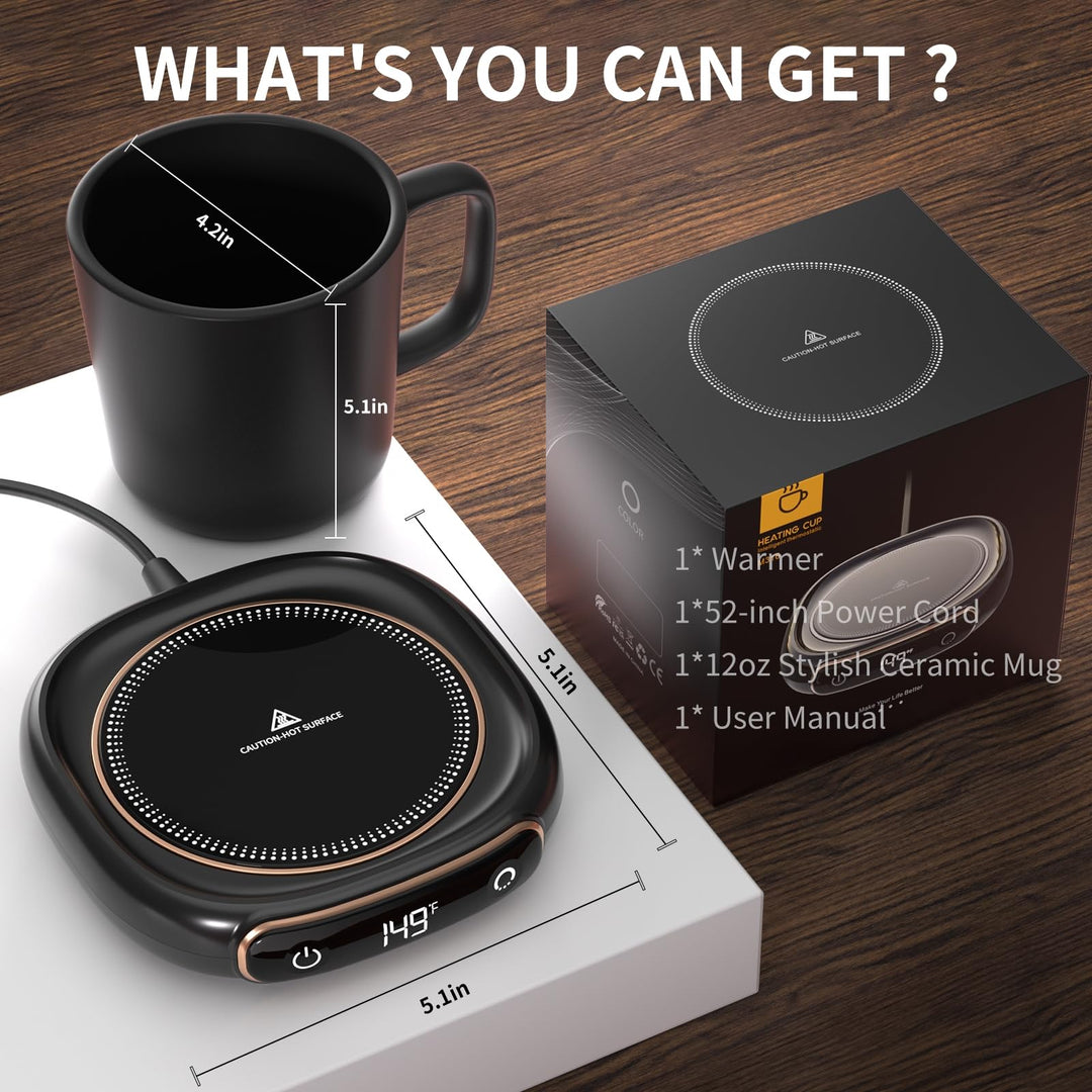 HeatMate Mug Warmer & Set - Coffee and Beverage Warmer with Auto Shut Off (Black)