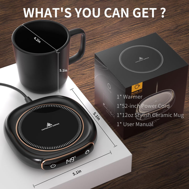 HeatMate Mug Warmer & Set - Coffee and Beverage Warmer with Auto Shut Off (Black)