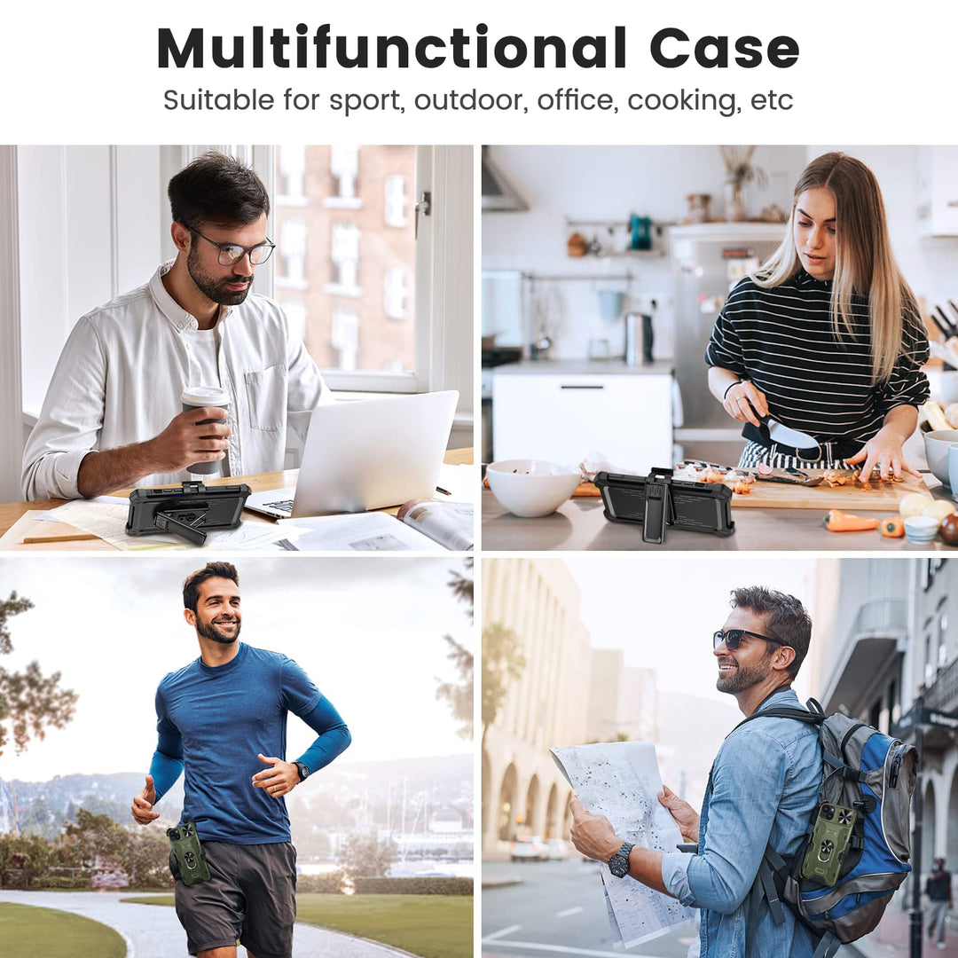 Caka iPhone 14 Plus Case – Belt-Clip Holster, Slide Camera Cover & 360° Stand (Green)