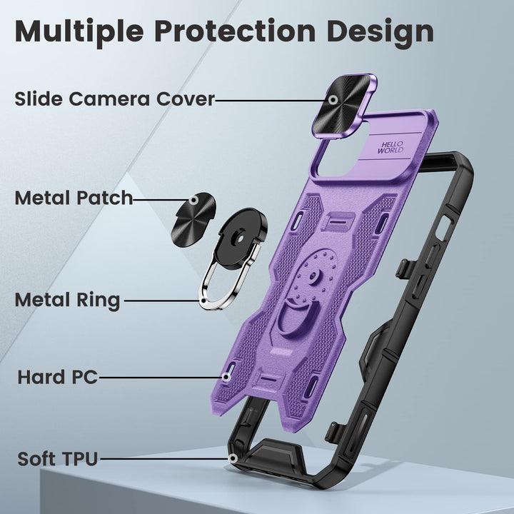 Caka iPhone 14 Plus Case – Belt-Clip Holster, Slide Camera Cover & 360° Stand (Green)