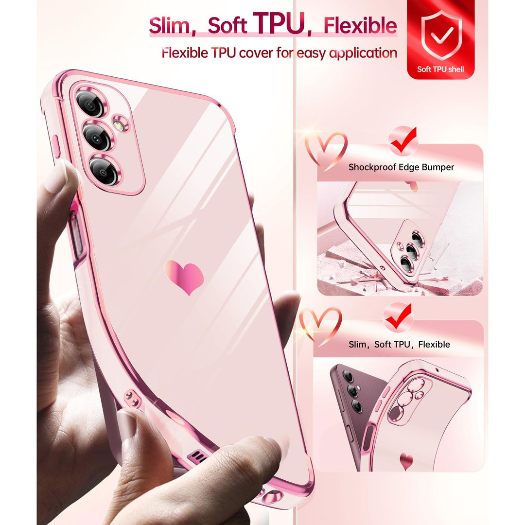 LeYi for Samsung Galaxy A15 5G Case: with Tempered Glass Screen Protector [2 Pcs]+ Full Camera Lens Protection,Love Heart Plating Girly Cute Luxury Shockproof Case, Cute Present for Mom, Dark Purple - DOKUTRONIX