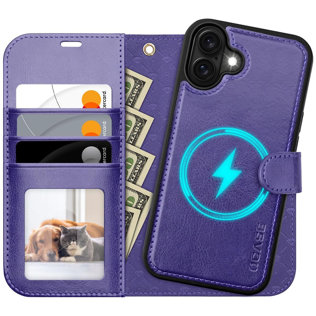 OCASE iPhone 16 Pro Detachable Wallet Case – PU Leather, RFID Blocking (Ice Blue)