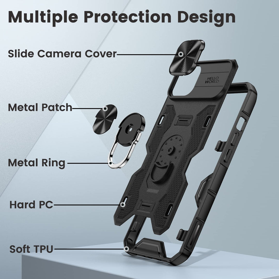 Caka iPhone 14 Plus Case – Belt-Clip Holster, Slide Camera Cover & 360° Stand (Green)